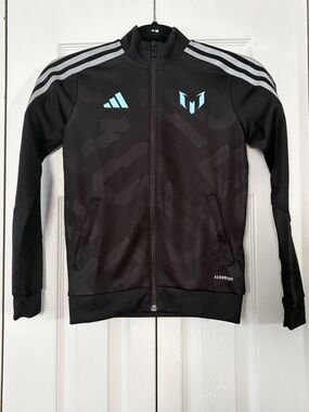 adidas Black Messi Track Jacket with Light Blue Logos